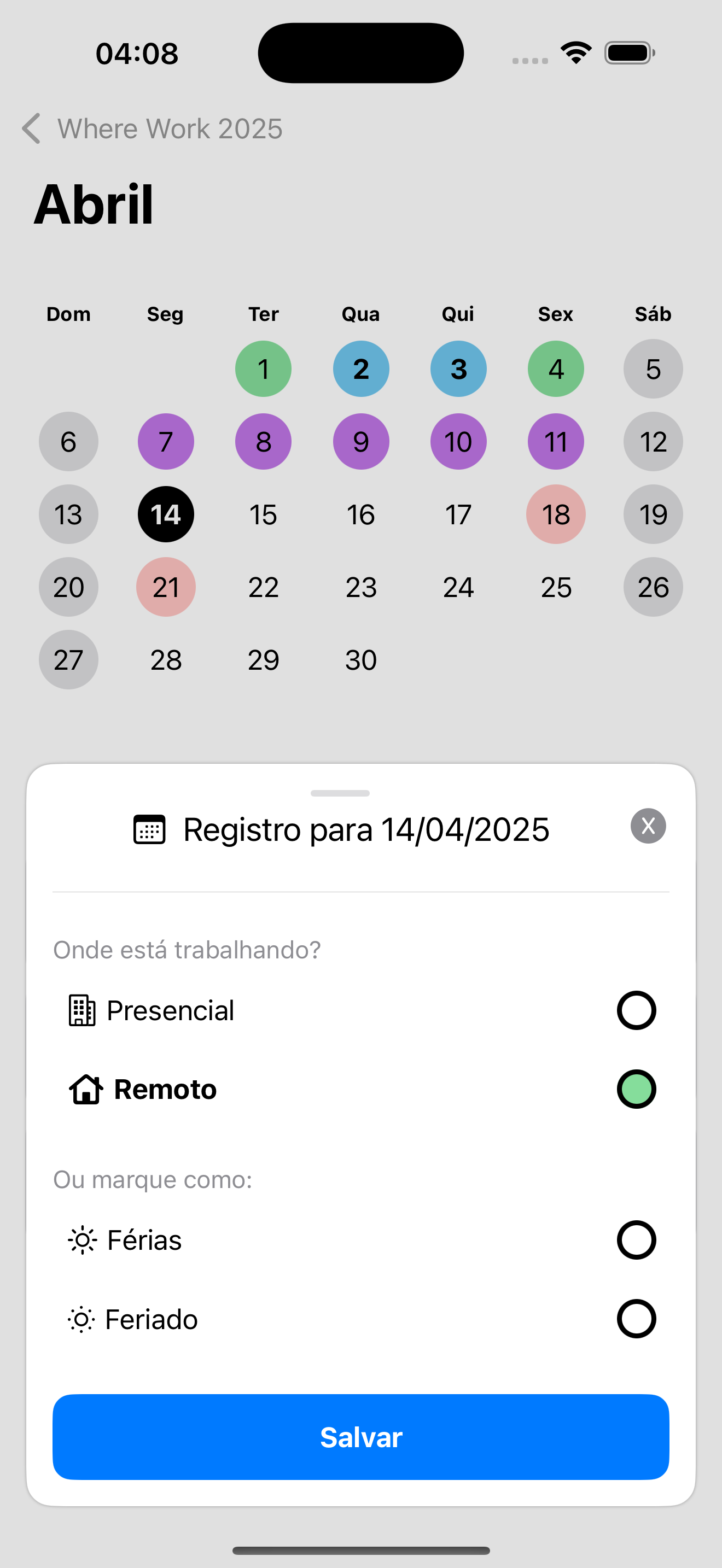 Registro de Trabalho Remoto